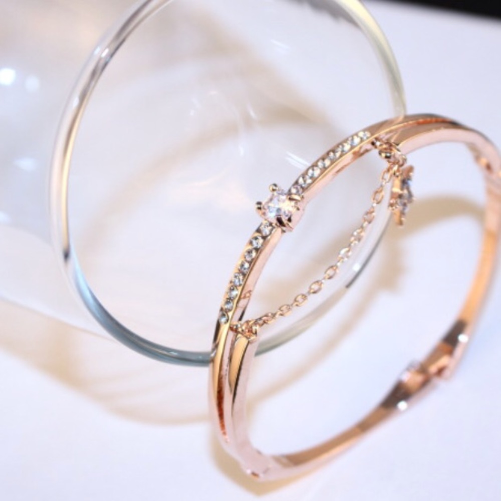 Rose Gold Rhinestone Bangle Bracelet - Picture 3 of 6